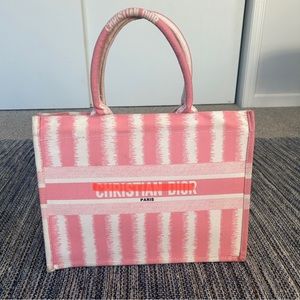 N/A || Book Tote Ecru and Pink Toile de Jouy Embroidery